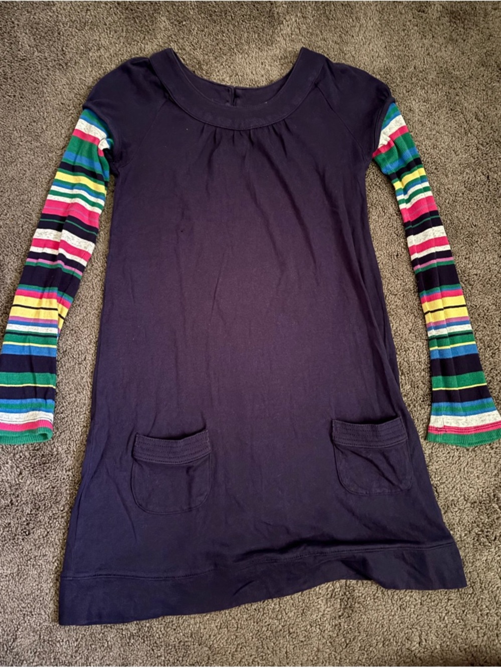 Vintage Y2K Old Navy Girls Striped A-Line Dress Long Sleeve Cotton L (10-12)